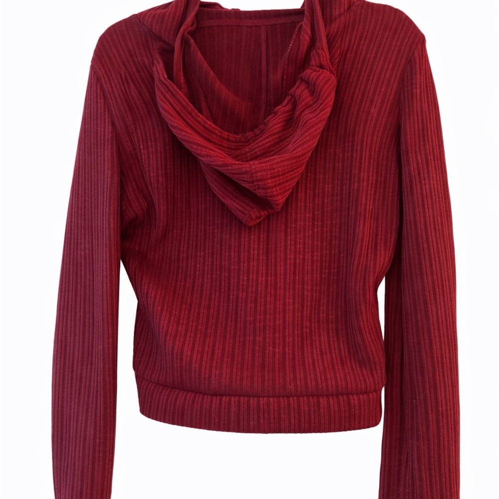 Red Ribbed Zip-Up Hoodie - Picture 4 of 5